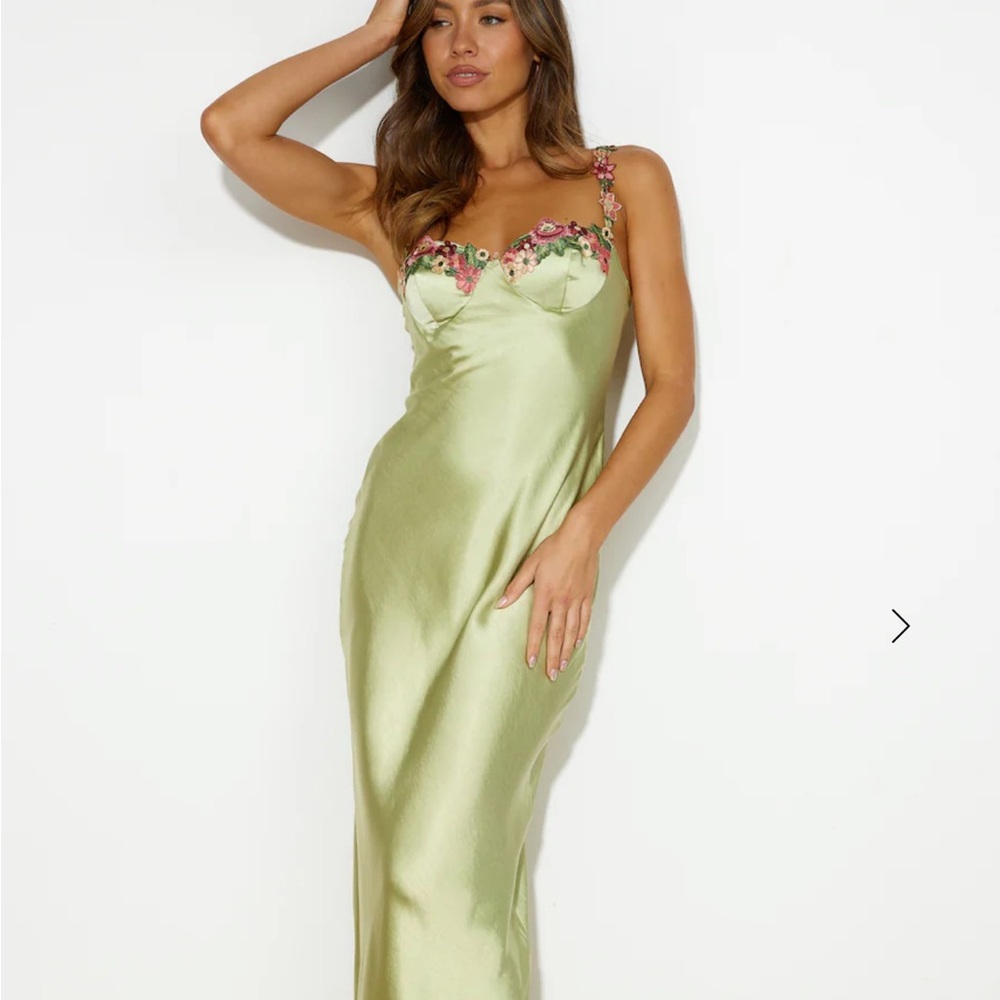 Light Green Satin Chemise with Floral Details